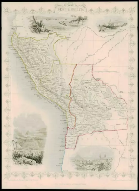 1850 Illustrated Original Antique Map "PERU & BOLIVIA" by Tallis (168d)