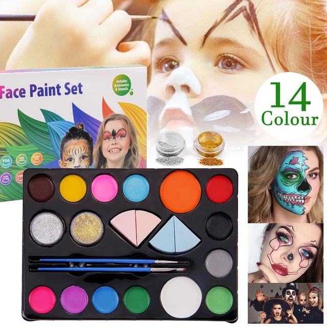 14 Farben Gesichtsfarbe Körperfarbe Schminkfarbe mit 2 Pinsel Halloween Make-Up