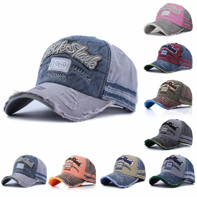 Men Women Unisex Vintage Baseball Cap Adjustable Denim Distressed Trucker Hat