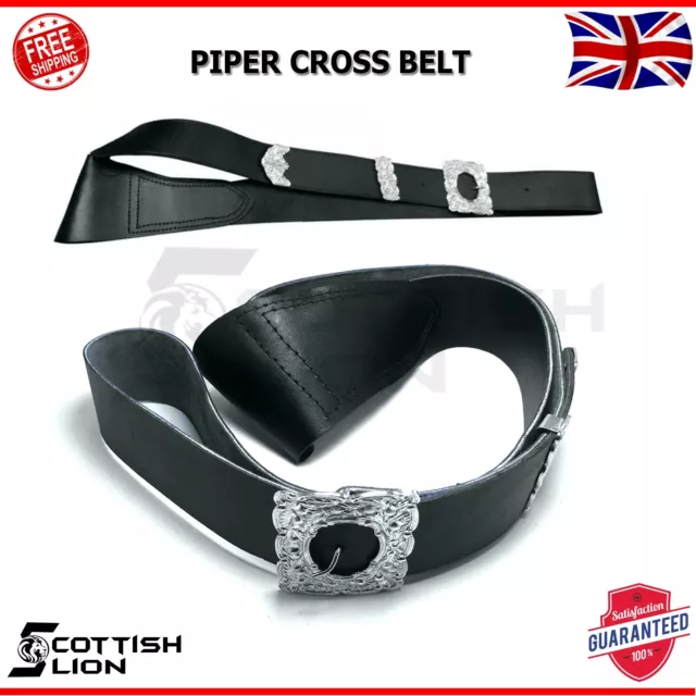 Military Band Piper Cross Belts Leather Belt Black With Thistle Belt Buckles