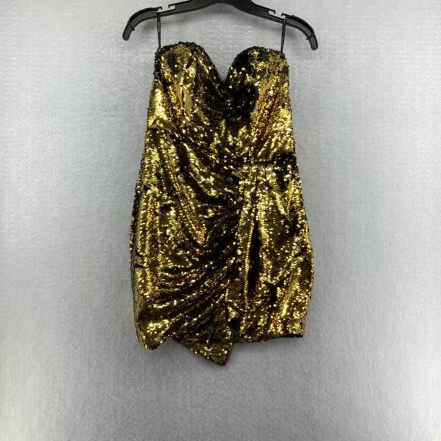 Tfnc London Womens Sequin Strapless Zip Black Gold Shini Mini Wrap Dress Size 10