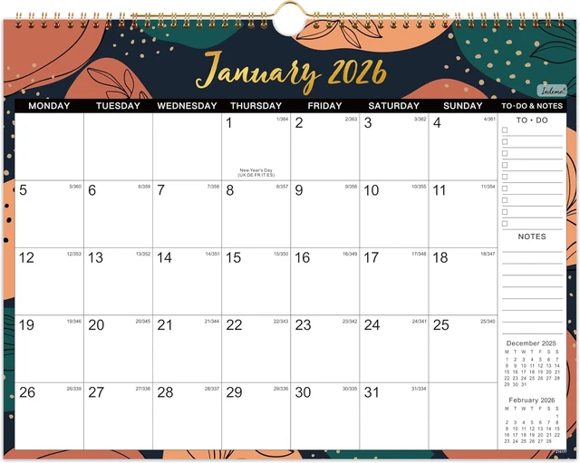 Calendario Da Parete SURALIN 2026 - Calendario Mensile A Spirale, 12x15 Pollici, Perfetto Per Casa, Ufficio O Scuola