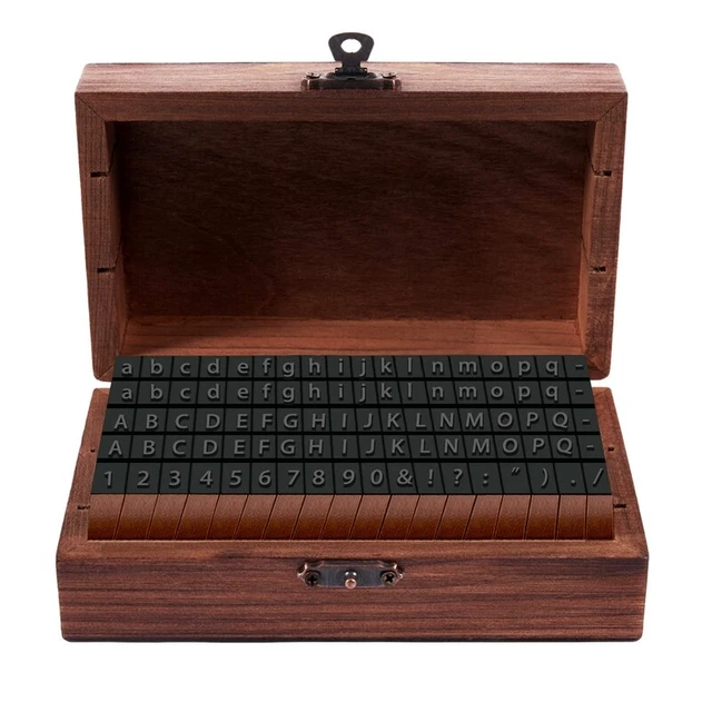 Rubber Stamp Alphabet Number Symbol Wooden Box Set Print Style Wood Letter 70PS9