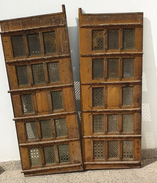 Antique Temple Door Wooden Brass Jali Handmade Indian Vintage Collection / Decor 2