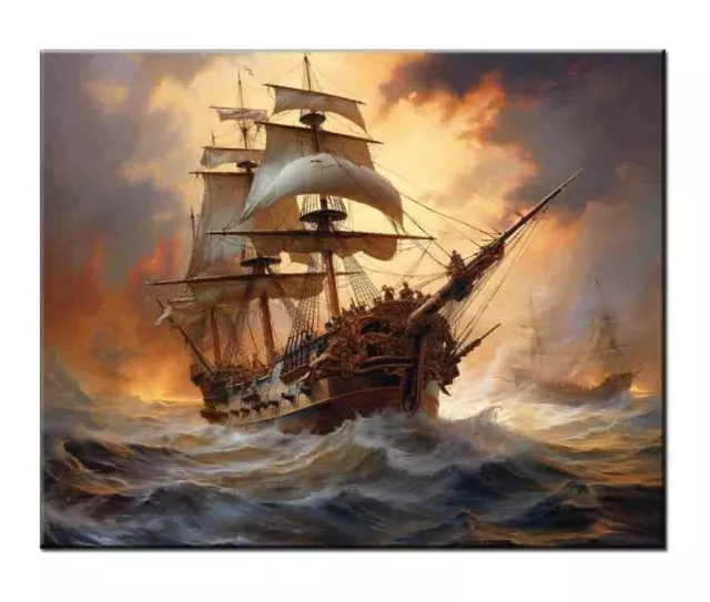 Best Gift Home Decor ship Naval Battle Oil Painting Picture Printed On Canvas