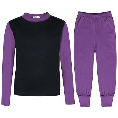 Kids Girls Pjs Contrast Lilac Color Plain Stylish Pyjamas Set New Age 2-13 Years