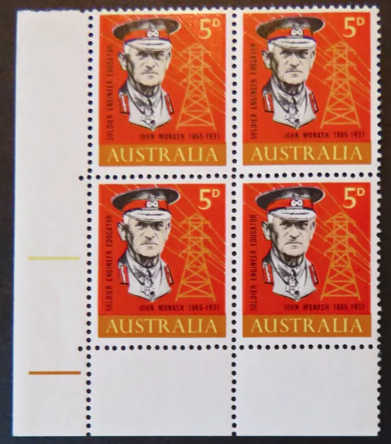 1965 Aust Pre Decimal Stamps:Centenary Birth General Sir John Monash-Block4 MNH