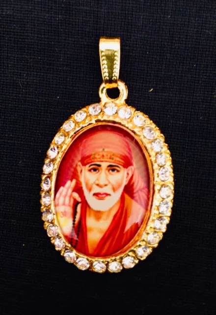 Shirdi Shree Sai Baba Locket/Pendant with White Stone & Gold Polish USA Seller