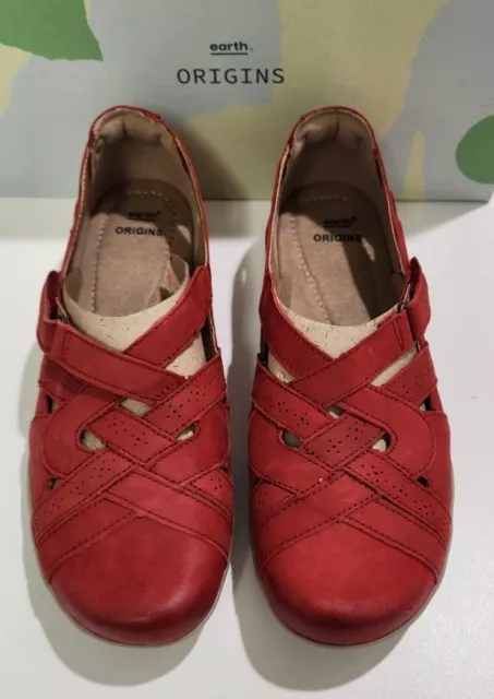 Earth Origins Rapid Teddy Leather Walking Loafer Cushioned Red Size 10