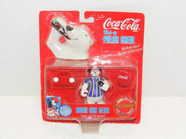 Nip Vintage 1998 Coca Cola Wind-Up Polar Crew Boom Box Bear