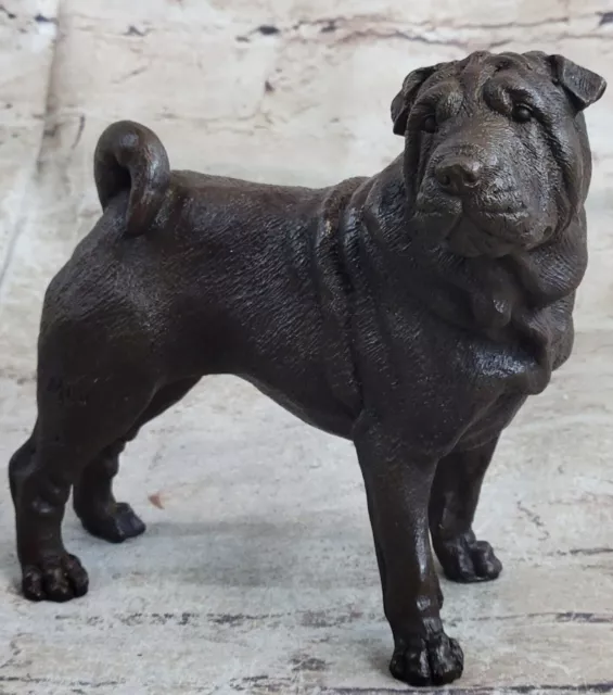 Vintage Style Bronze Metal Shar Pei Dog Puppy Pooch Sculpture Statue