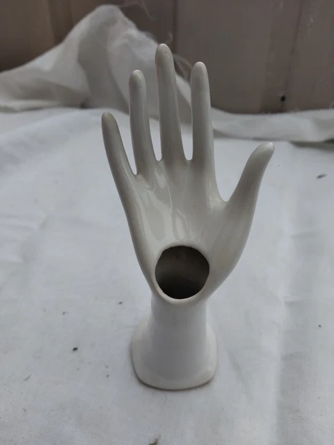 Baguier Soliflore En Forme De Main Blanche - Années 70, Peint Main, France, Occasion