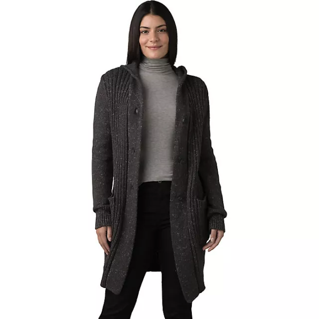 PrAna Hidden Oasis Duster 3-Button Hooded Long Sweater Charcoal Women's XL