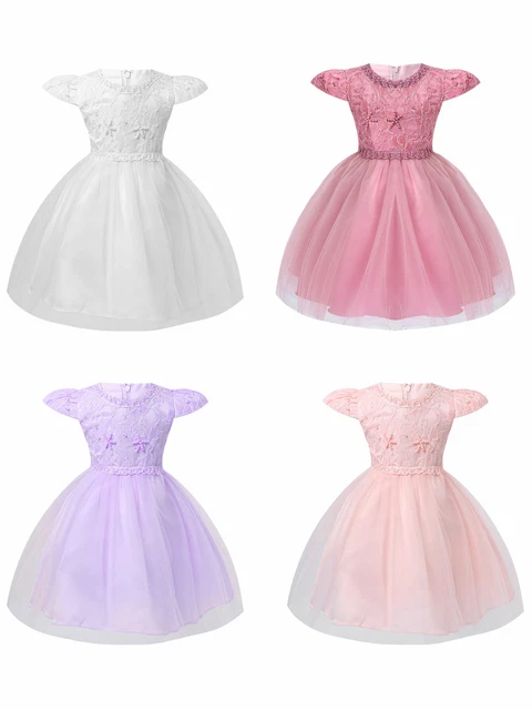 Abiti bambina perline di fiori principessa matrimonio abito formale puff sleev