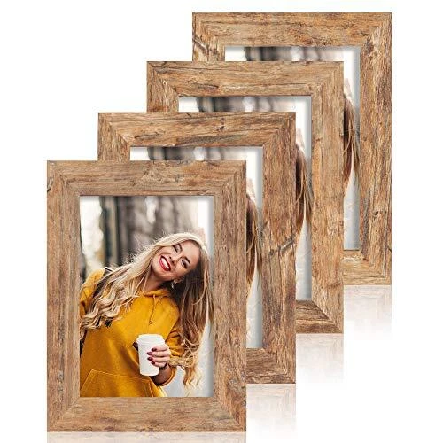 4 Pack 4x6 Rustic Picture Frame Set with High Definition Glass Photo Frame