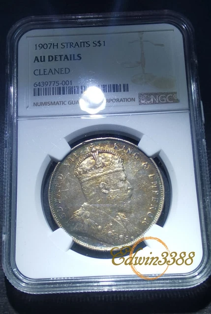 Straits Settlements 1907H $1 Dollar, King Edward VII, Toned (NGC AU Details)