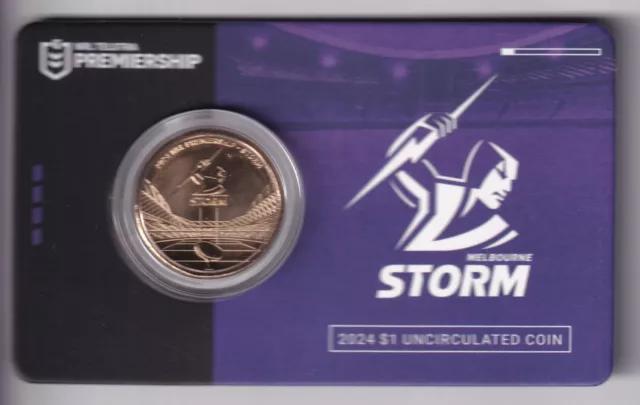 Australian: 2024 $1 Nrl Rugby Melbourne Storm Unc Coin On Card - Scarce ..