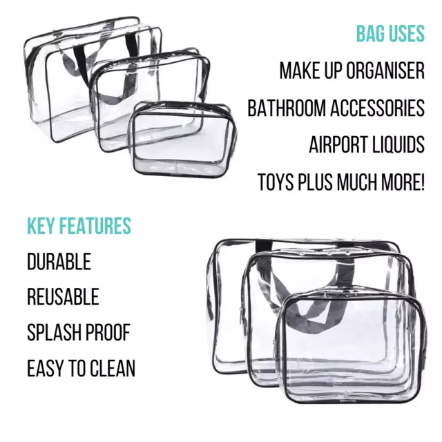 SML Clear Toiletry Cosmetic Transparent Set PVC Bags Travel Makeup Bag Pouch UK