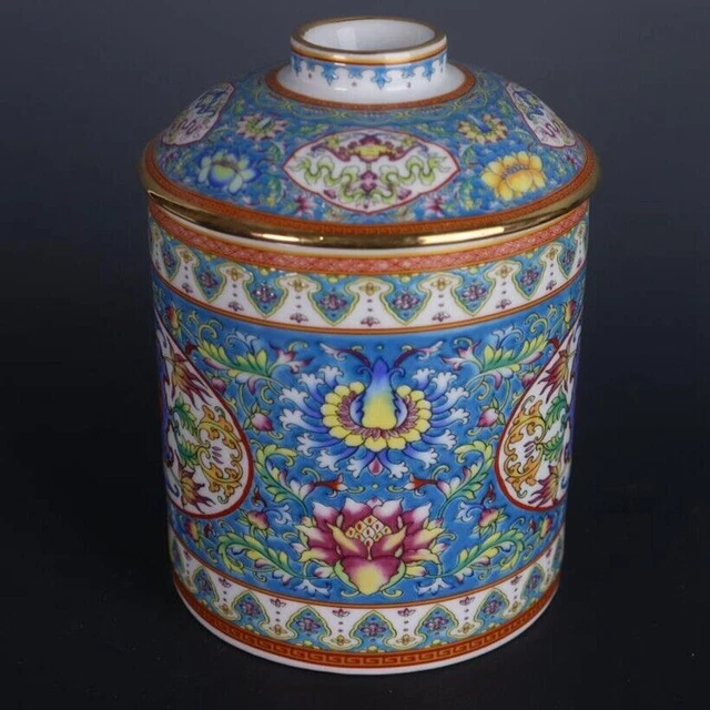 Old Chinese porcelain gilt Enamel Hand Painted fu shou pattern jar pots 6204