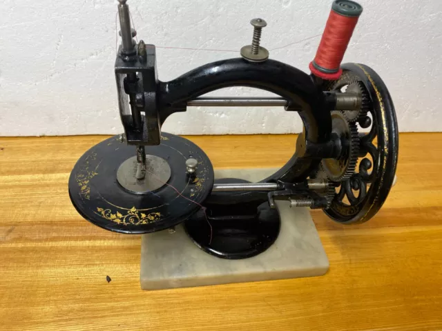 Antique Cast Iron Wanzer Hand Crank Marble Base  Sewing Machine, Made In England