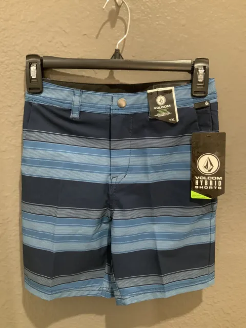 VOLCOM Boys Hybrid Blue Striped Shorts Size 7 NWT