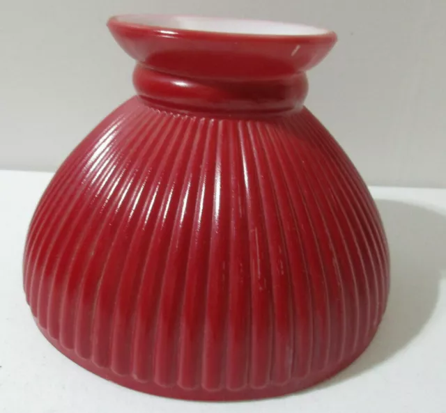 Vintage Lamp Shade RED Ribbed Cased Glass Oil Kerosene Student Hurricane 8” Fit