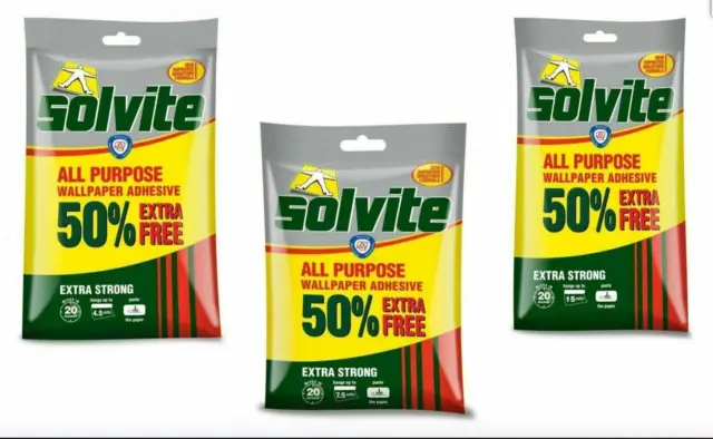 Solvite All-Purpose Extra Strong Wallpaper Paste Adhesive - 4.5 to 30 Rolls Hang