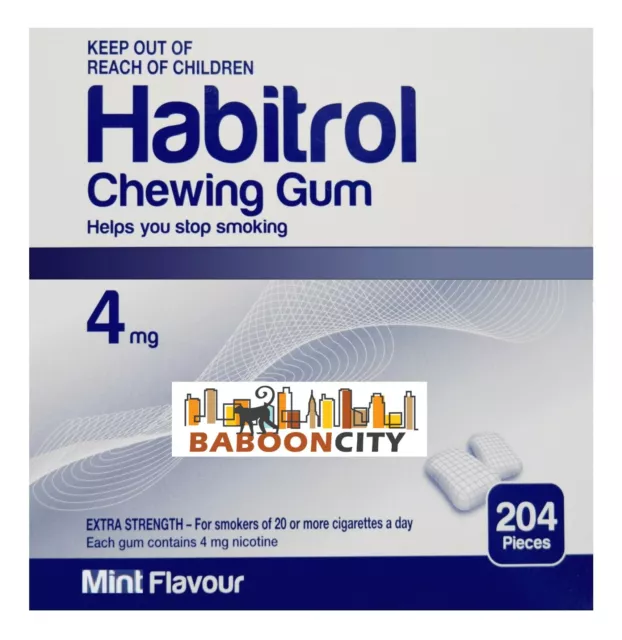 Habitrol Nicotine Gum 4mg MINT Flavor [2 Boxes = 408 pieces] NEW 09/2024