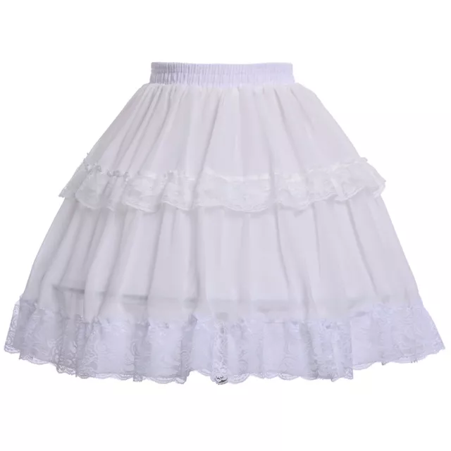 Women White Petticoat with Floral Lace Brim Lolita Girls Hoop Skirt Petticoat