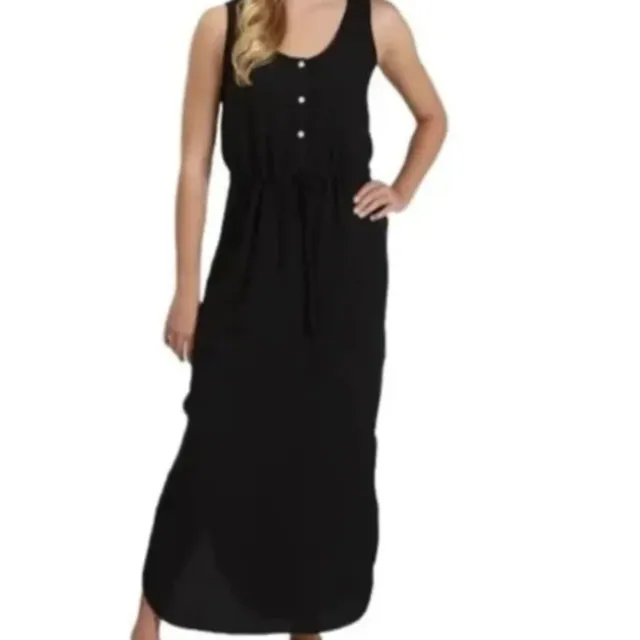 Mud Pie Maxi Dress Womens Med Black Derby Sleeveless drawstring waist Minimalist