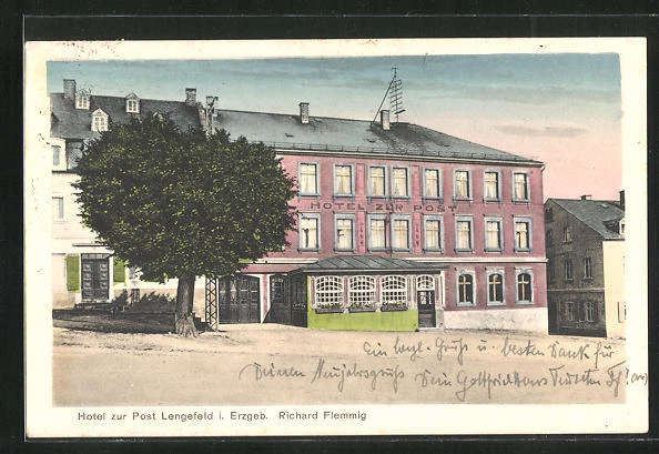 AK Lengefeld i. Erzgeb., Hotel zur Post von R. Flemming 1927