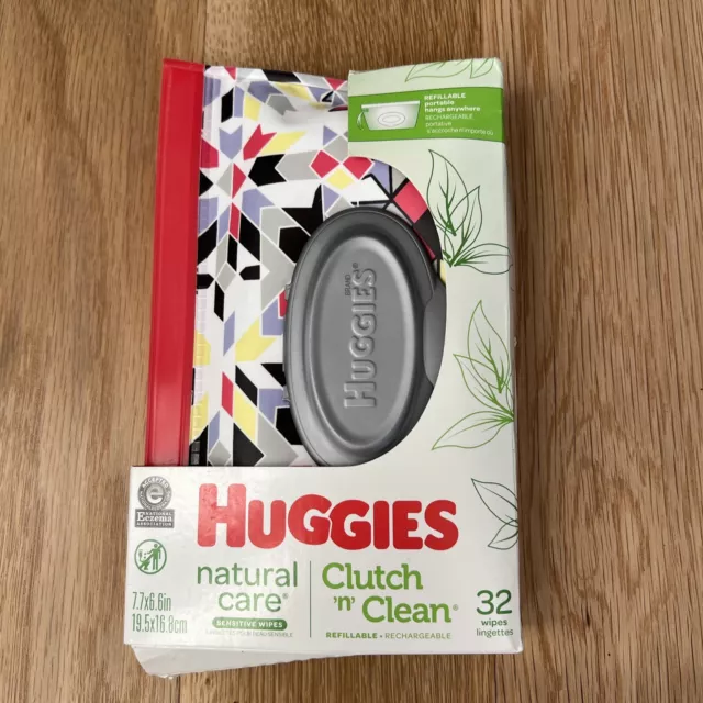 Huggies Clutch N Clean Refillable Pouch 32 Baby Wipes Natural Care Travel New