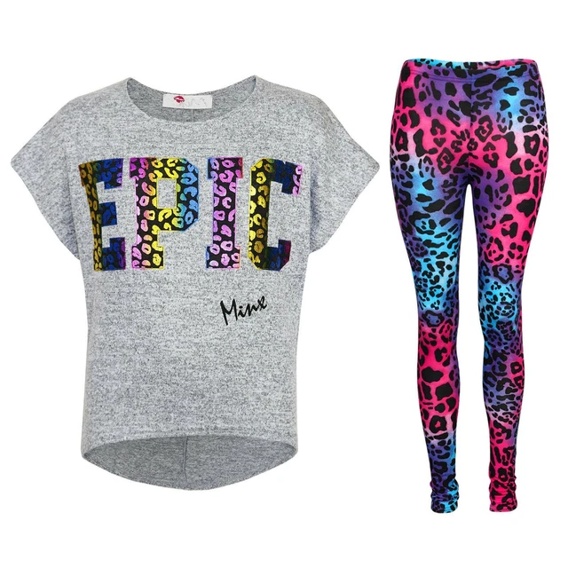 Set leggings eleganti e crop top stampati per bambine ""EPIC"" 7-13 ANNI
