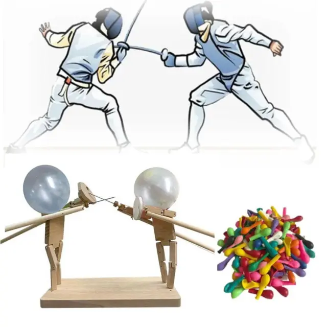 Balloon Bamboo Man Battle 2024 New Handmade Wooden Fencing Puppet Wooden  Bots Battle Game for 2 Players Desktop Ornaments - AliExpress