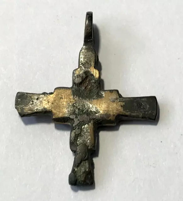 Ancient Silvered Bronze Cross Byzantine Empire Religious Pendant