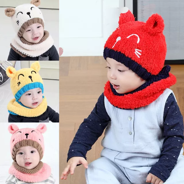 Toddler Kids Baby Boys Girl Warm Winter Pom Bobble Hat Knit Beanie Cap Scarf Set