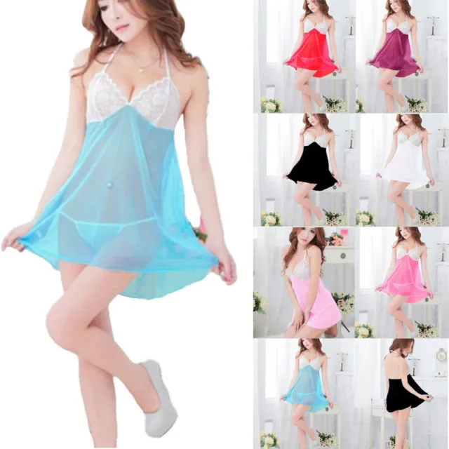 Mujer Lencería Sexy Vestido Mini Ropa Interior Babydoll Pijama Encaje Blusas "