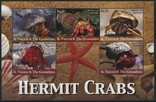 St Vincent & Grenadines 2021 MNH Marine Animals Stamps Hermit Crabs 5v M/S