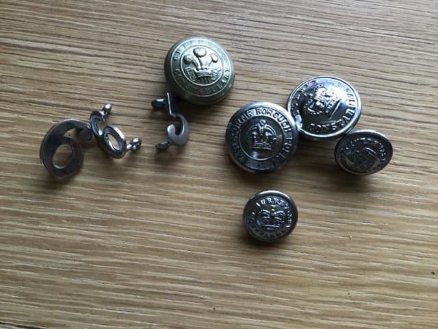 Mixed Vintage Police Uniform Buttons Surrey Cheshire Eastbourne Metal Numbers