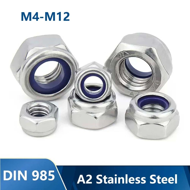 Nyloc Nuts Left Hand Thread A2 Stainless Steel M4-M12 Type T DIN985 Nylock Nylon