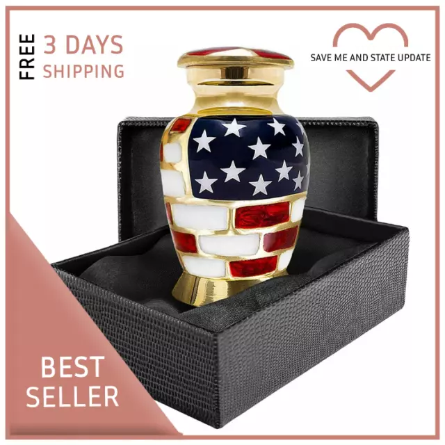 Patriotic US Flag Small Keepsake Cremation Urn for Human Ashes - Qnty 1 with Bag