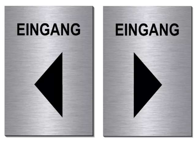 2er Set-Eingang-mit Pfeil-Aluminium-Edelstahl-Optik-Schild-15 x10 cm-Laden-Nr.10