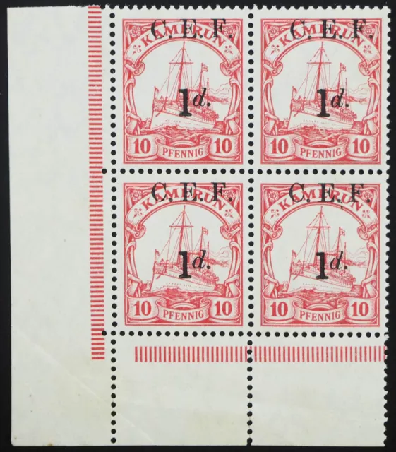 Kamerun - Brit. Besetzung, 1 d. a. 10 Pf., schwarzer Aufdr, ** Eckrand-4er-Block