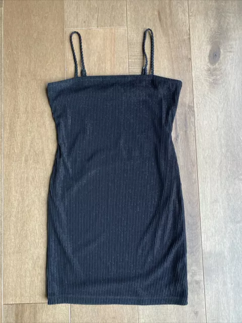 Forever 21 Black Bodycon Spaghetti Strap Mini Dress Shine Women's Sz Medium EUC