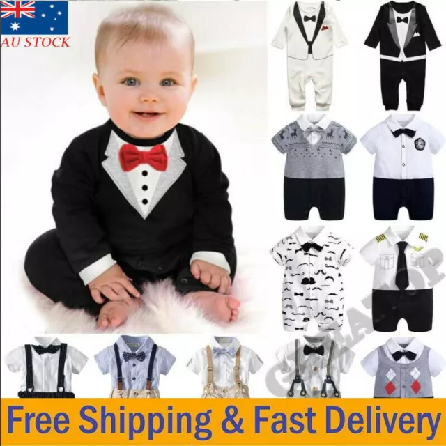 Newborn Baby Boy Kid Gentleman Outfit Romper Formal Party Wedding Infant Clothes