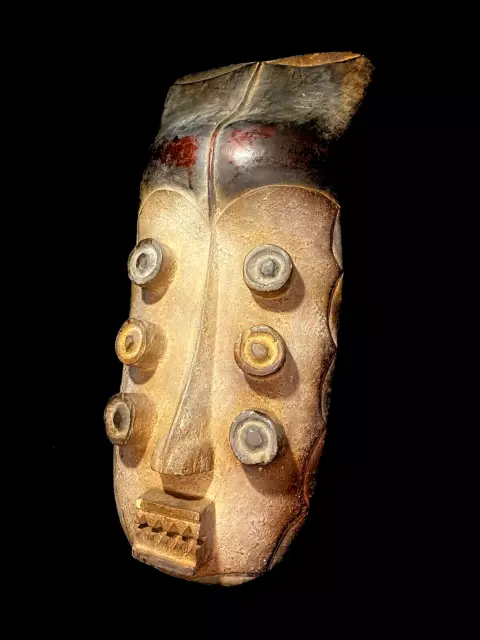 African Tribal Face Mask Wood Hand Carved Vintage Wall Hanging Grebo Kru-5732