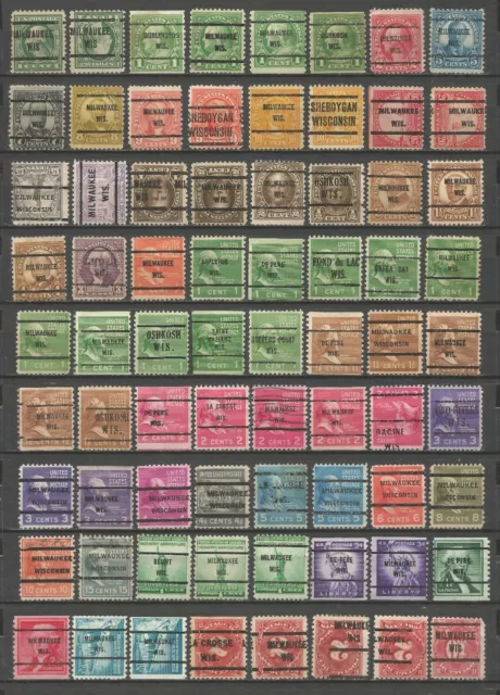 USA Precancels préoblitérés : WISCONSIN : 72 Timbres Différents