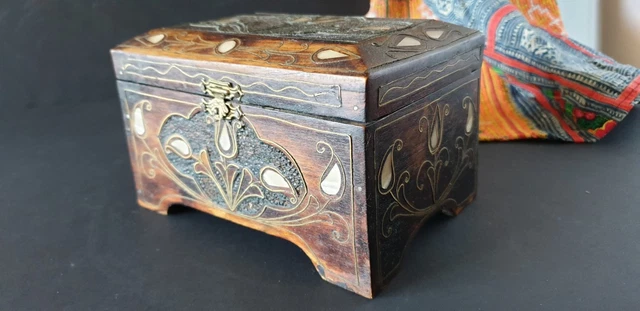 Old Middle Asian Carved & Inlaid Wooden Box …beautiful collection & accent piece