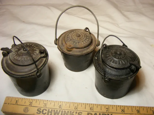 3 Cast Iron Dble. Boiler Glue Pots LF&C , The Home , Fanner Mfg , Good condition