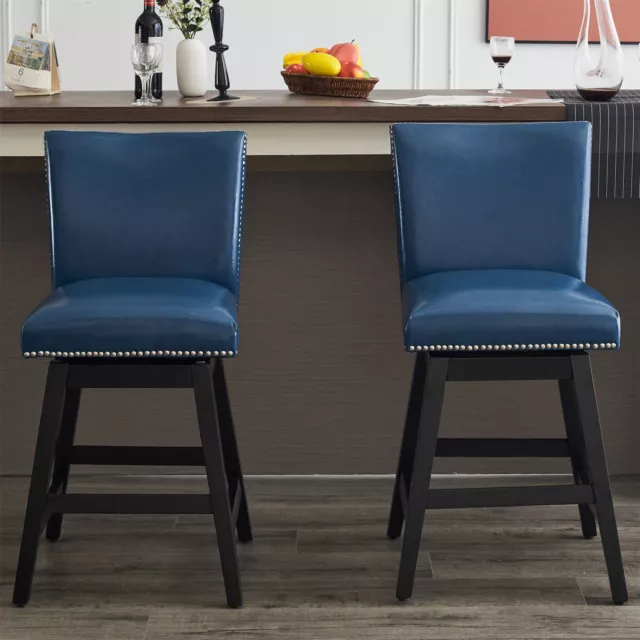 Set of 2 Swivel Bar Stools Leather High Back Counter Stool Kitchen Dining Chair